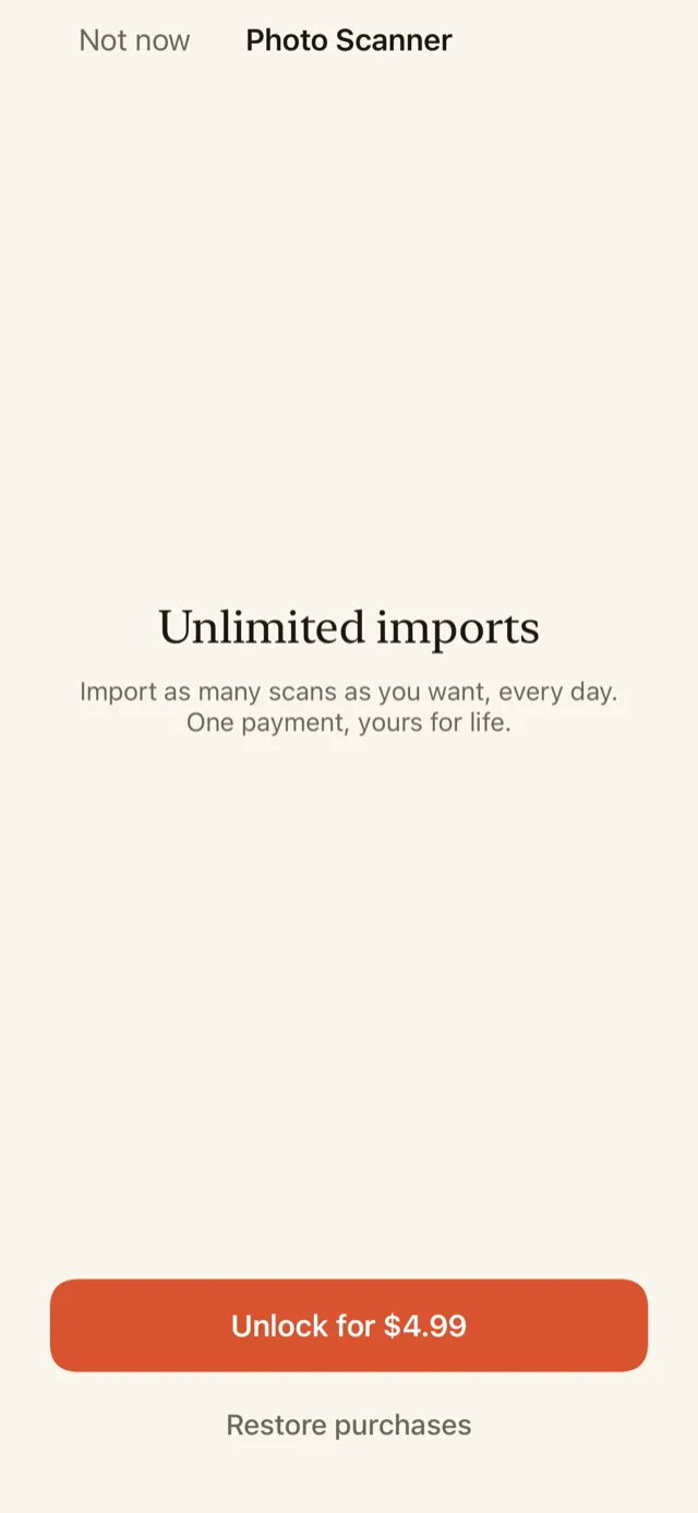 Lifetime unlock sheet for unlimited Photos imports